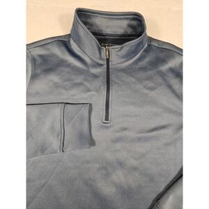 Hickey Freeman Mens Medium Blue Grey Ribbed Quarter Zip Pullover Sweater Stretch